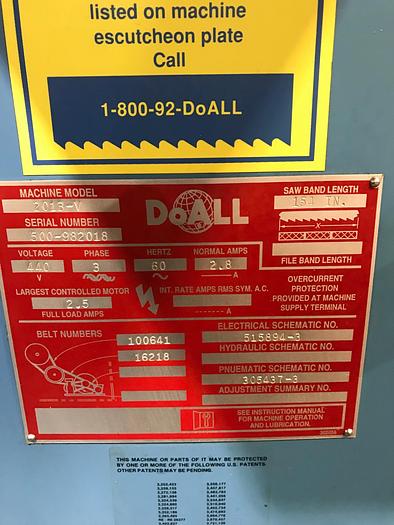 Used 1998 Doall 2013-V Vertical Bandsaw #1665