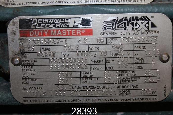 Used Reliance P3265247b Reliance Ac Motor. 25 Hp, #28393