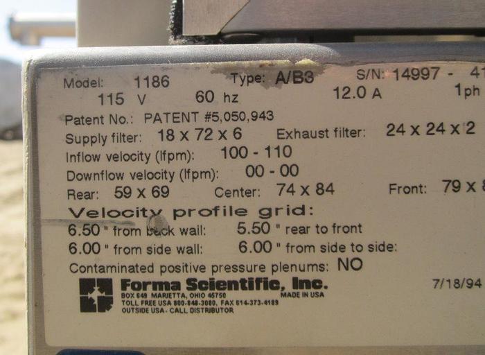 Used Fume Hood, 73" X 28" X 22", Thermo Forma, Mdl 186, S/st, #S739235