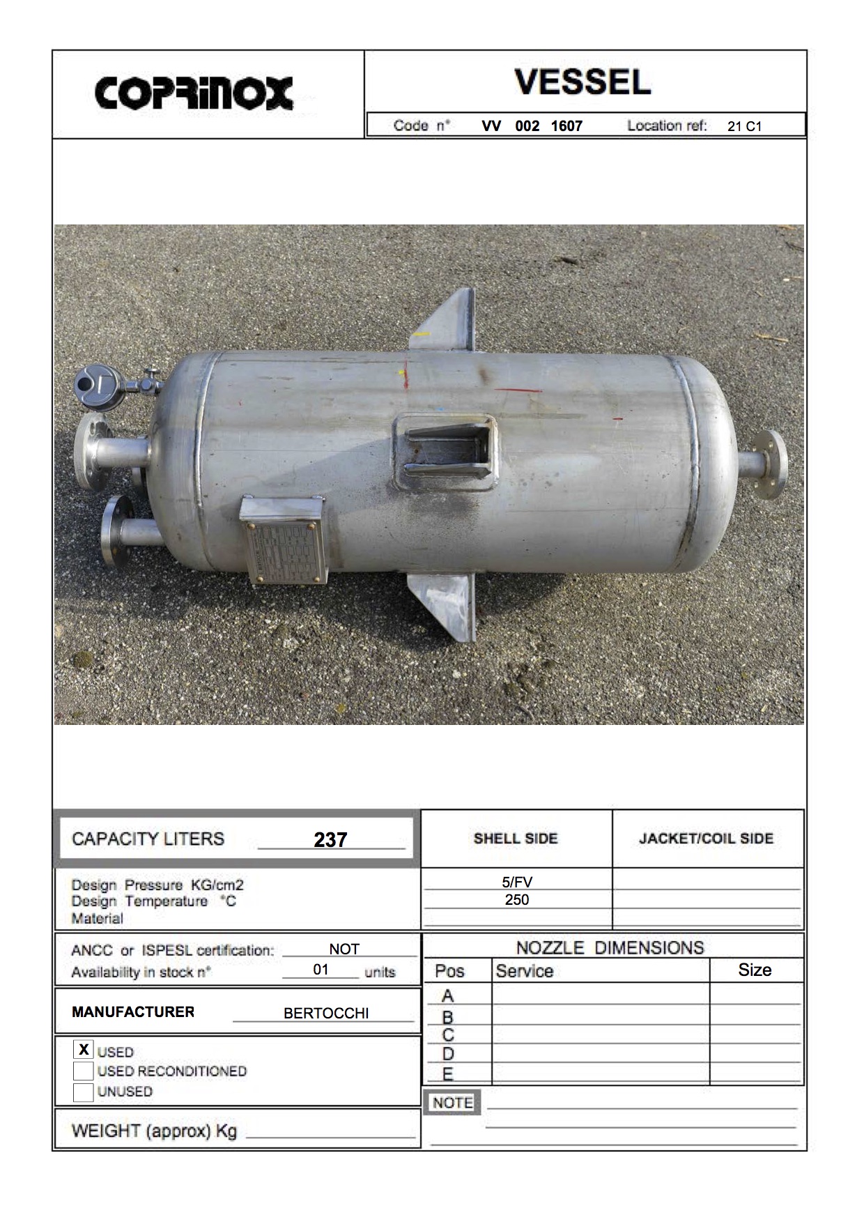 Used Serbatoio verticale da 237 litri