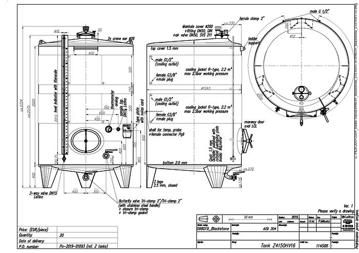 New Stock Letina 1100gal/4150L Closed Top Jacketed Storage Tank