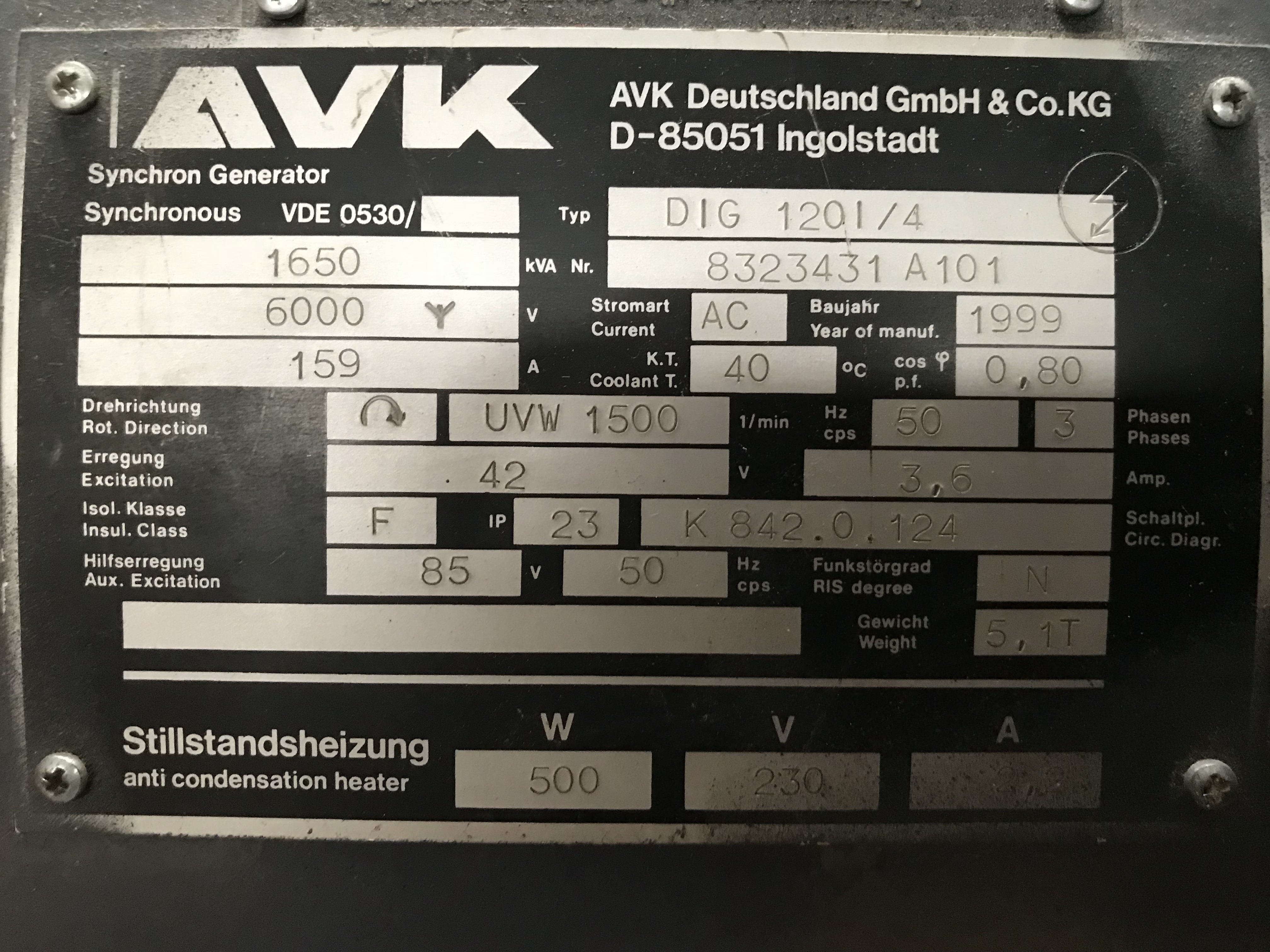 Used DEUTZ TBD 620-V12 / A.VAN KAICK – 1650 KVA GEN.SET