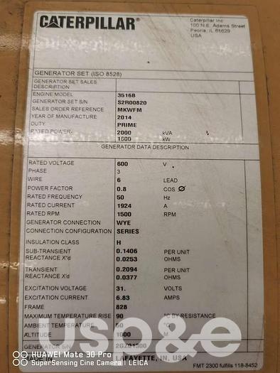 1.6 MW 2014 New Caterpillar 3516B Diesel Generator