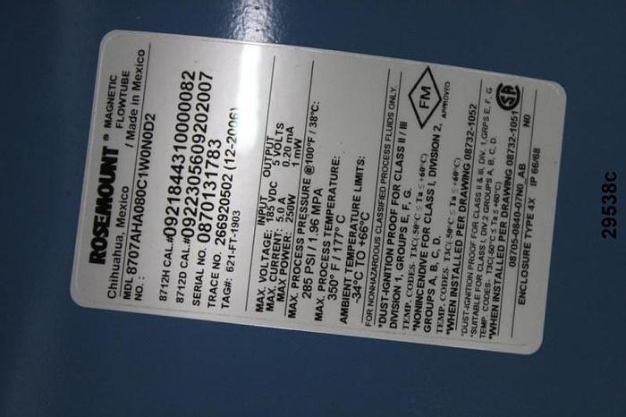 Unused Rosemount 8707AHA080C1WONOD2 8" Magnetic Flow Tube #29538