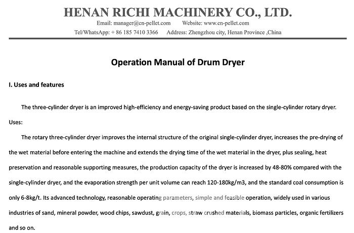 Used Richi Drum Dryer with Pellet Burner
