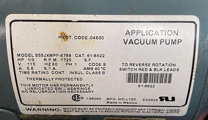 Used Welch S55JXMPF-6788 Duoseal Vacuum Pump 1400B 115V