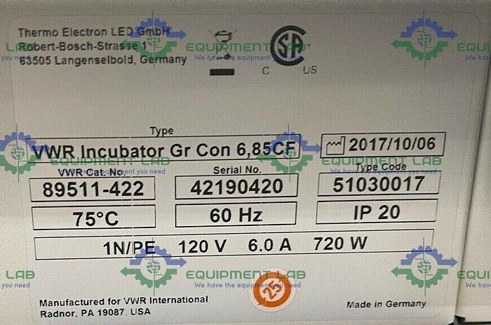 Used VWR 89511-422 Incubator 75°C Gr Con 6.85 Cu Ft 120V