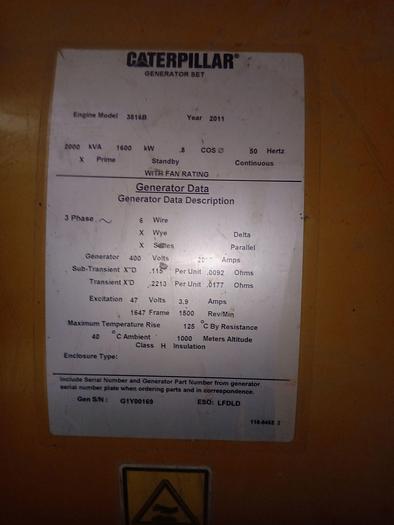 Usado 2011 CATERPILLAR 3516B 2000 KVA