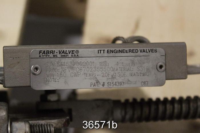 Used Fabri 4" Hand Operated Knife Gate Valve, FV-C6702355500 #36571