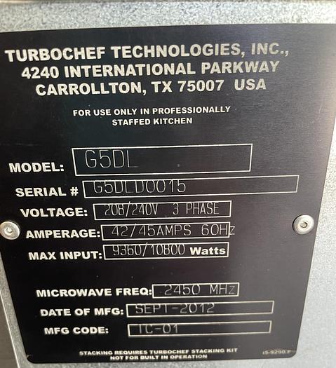 Used Sept. 2012 TurboChef G5 Microwave Oven G5DL