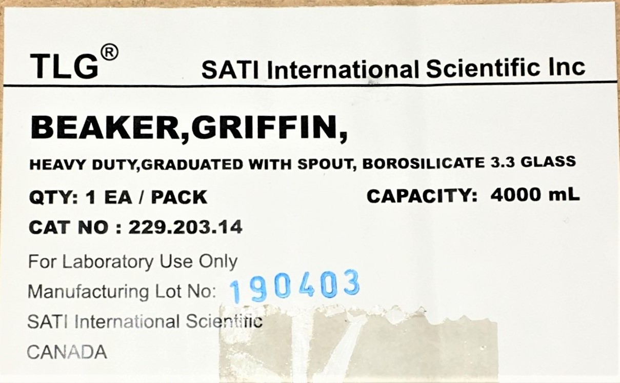 New TLG 229.203.14 Heavy-Duty Graduated Griffin Beaker - 4000mL