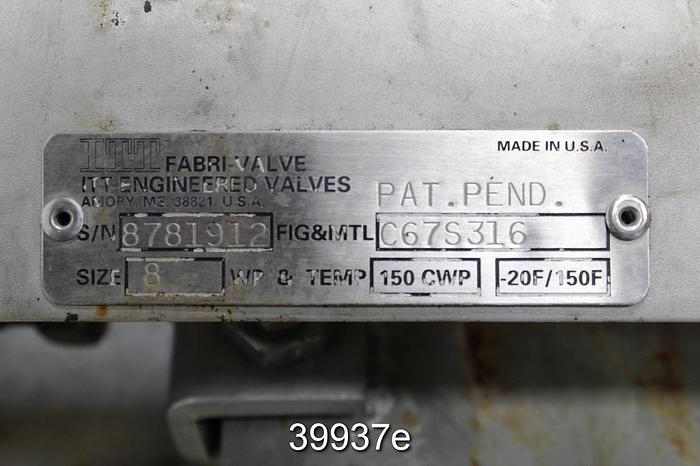 Used Fabri-Valve 8" Air Operated Knife Gate Valve #39937