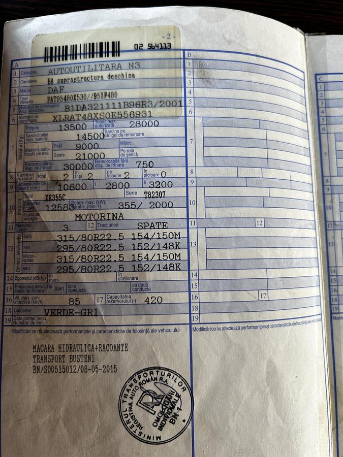 Used 2001 DAF 95 XF 480 , eur 3 , 6x4 airsuspension