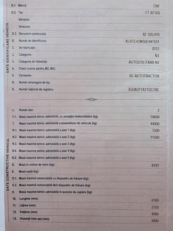 Used 2012 DAF XF 105.410 manual gear ,mega