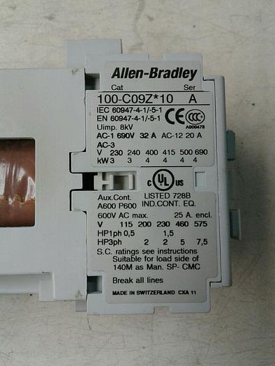Used ALLEN BRADLEY 100-C09Z*10 SER.A CONTACTOR 24VDC