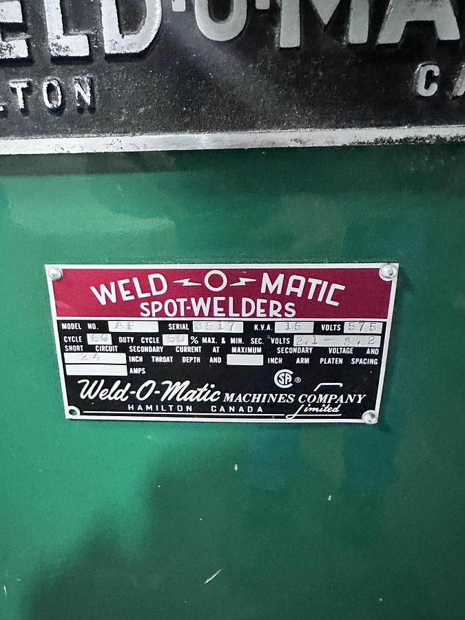 Used 15 KVA, WELDOMATIC SPOT WELDER