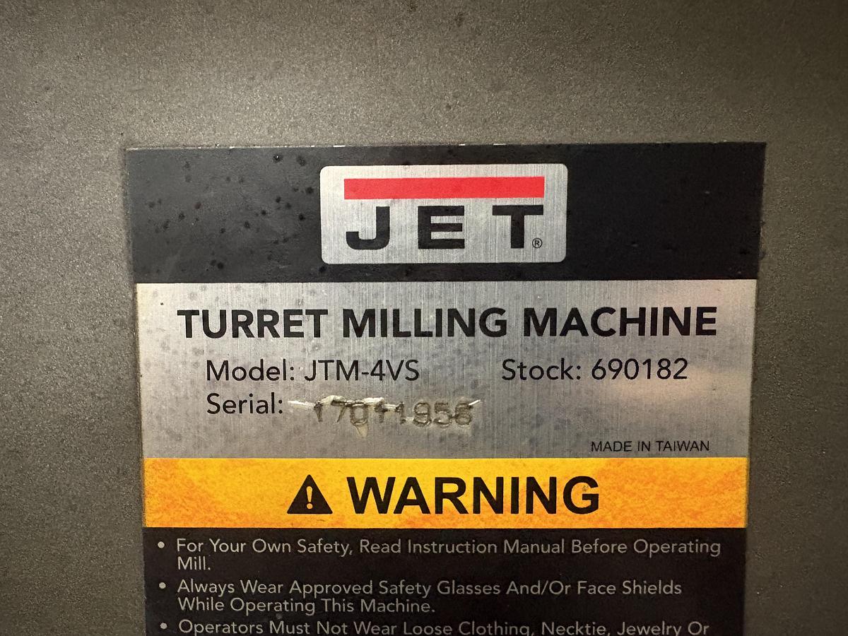 Used 9" x 49", JET JTM-4VS, VERTICAL MILLING MACHINE