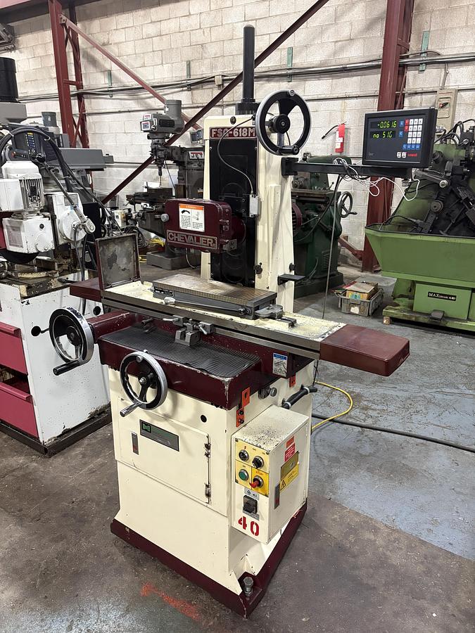 Used 6" X 18", CHEVALIER ,FSG-618M, MANUAL SURFACE GRINDER, W/ DRO FOR Z-AXIS