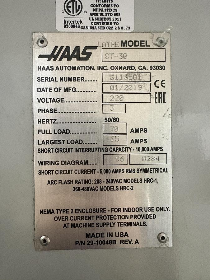 Used HAAS ST-30, CNC LATHE, 2019