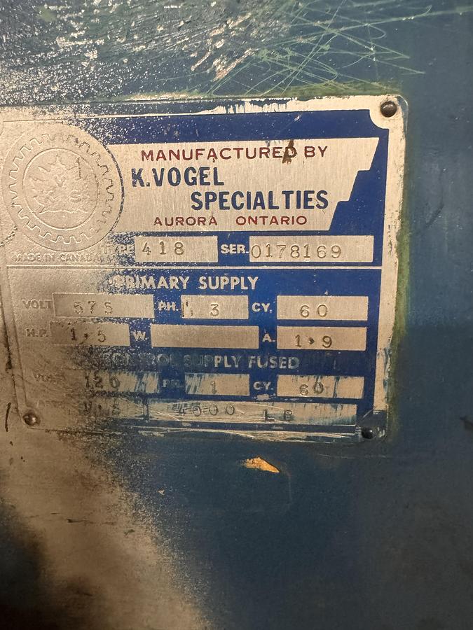 Used 4000 LBS., K. VOGEL MOTORIZED UNCOILER