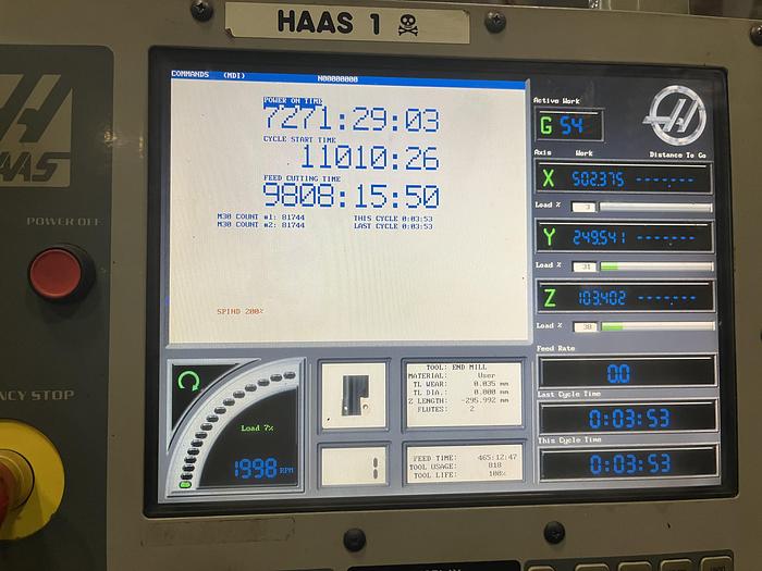 Used 40"X, 20"Y, 16"Z, HAAS, TM-3P, CNC VERTICAL TOOLROOM MILL