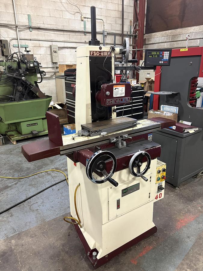 Used 6" X 18", CHEVALIER ,FSG-618M, MANUAL SURFACE GRINDER, W/ DRO FOR Z-AXIS
