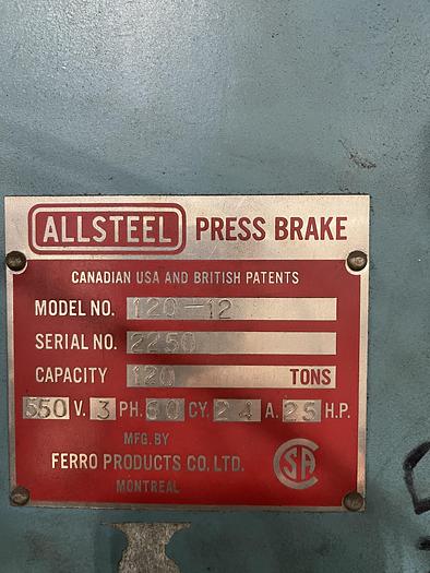 Used 120 TON x 12' ALLSTEEL CNC HYDRAULIC PRESS BRAKE