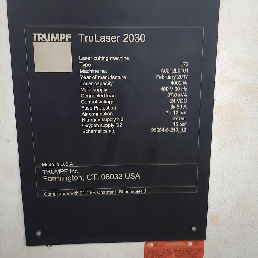 Used TRUMPF TruLaser 2030, 2017, FIBER LASER