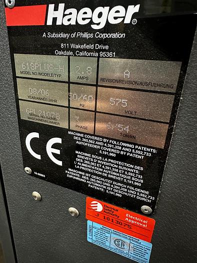 Used 6 TON, HAEGER INSERTION PRESS