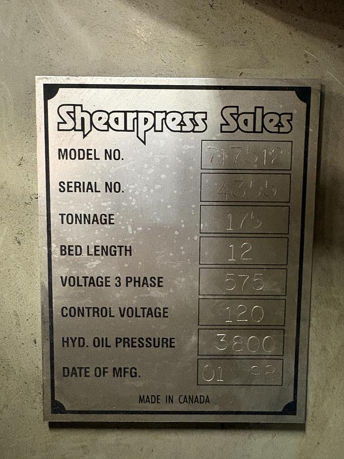 Used 175 TON x 12', ACCURPRESS, 717512, HYDRAULIC BRAKE PRESS