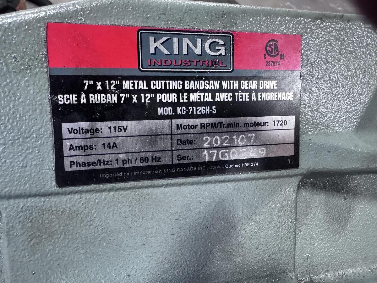 Used 7" X 12", KING, KC-712GH, HORIZONTAL BANDSAW, 2021