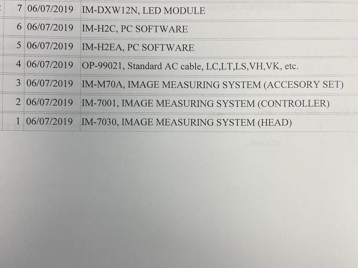 Used KEYENCE, OPTICAL MEASURING MACHINE, MODEL IM-7030, 2019