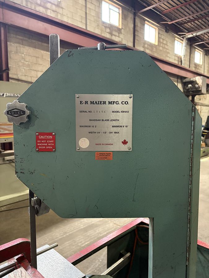 Used E-R MAIER MFG KM1012, VERTICAL ROLL-IN BAND SAW