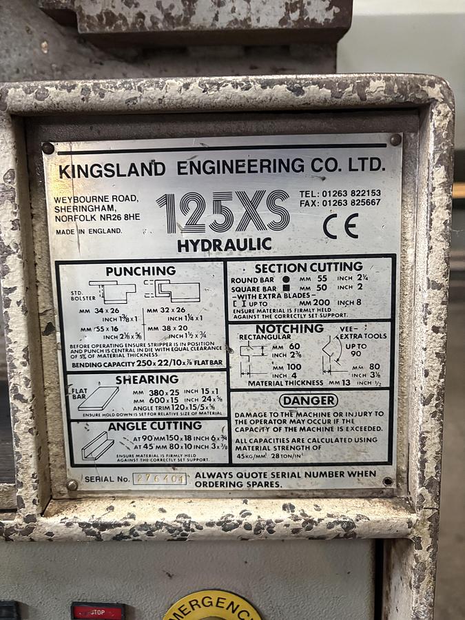 Used 6" X 6" X 3/4", 125 TON, KINGSLAND, HYDRAUILIC IRONWORKER