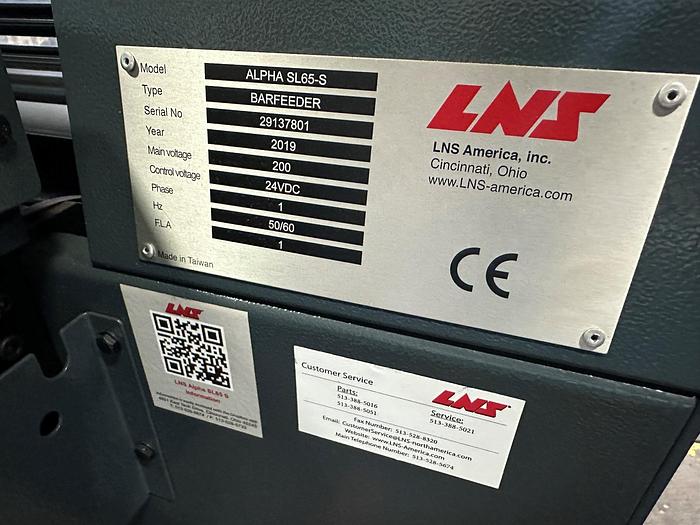 Used 5' LNS, ALPHA SL65 S BAR FEEDER, 2019, W/HAND REMOTE