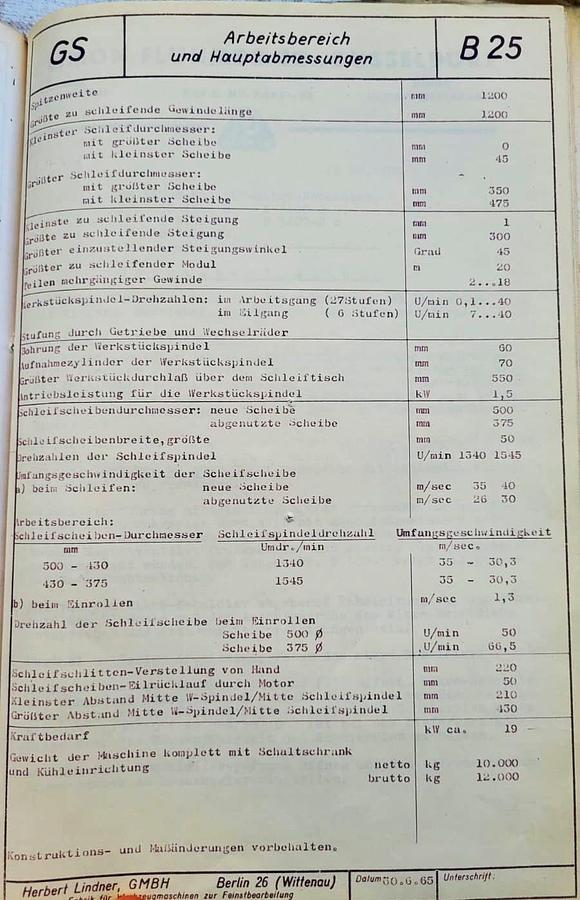 Used Lindner GS1200 Thread Grinding Machine