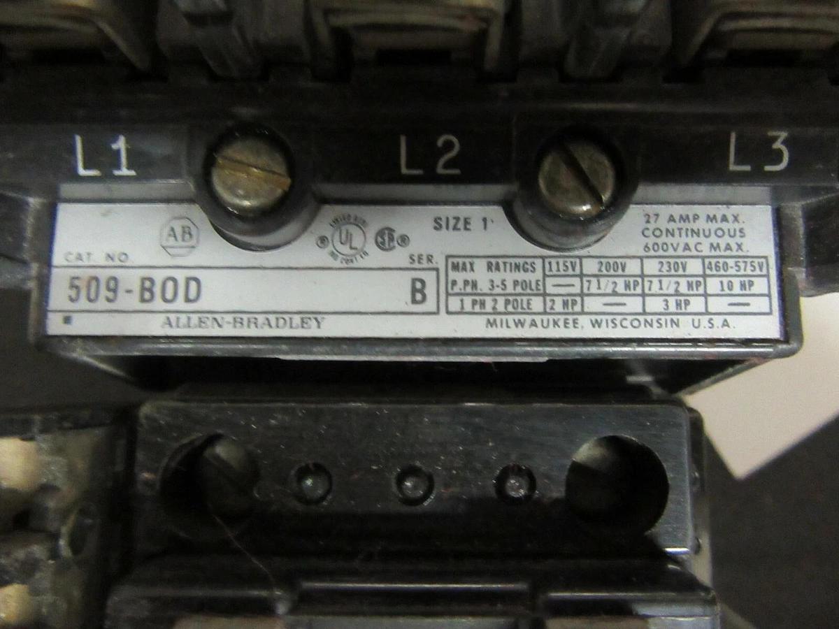 Used ALLEN BRADLEY STARTER 509-BOD SER. B 600 V 10 HP NEMA: 1 W/ 42185-800-01