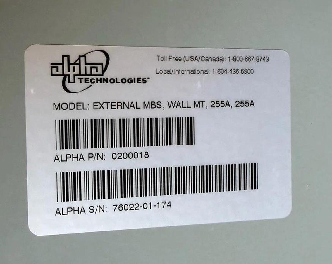 Used ALPHA MODULAR UPS CABINET AMPS80-3-30 80HP 0200018 208V 88 AMP W/ BYPASS SWITCH