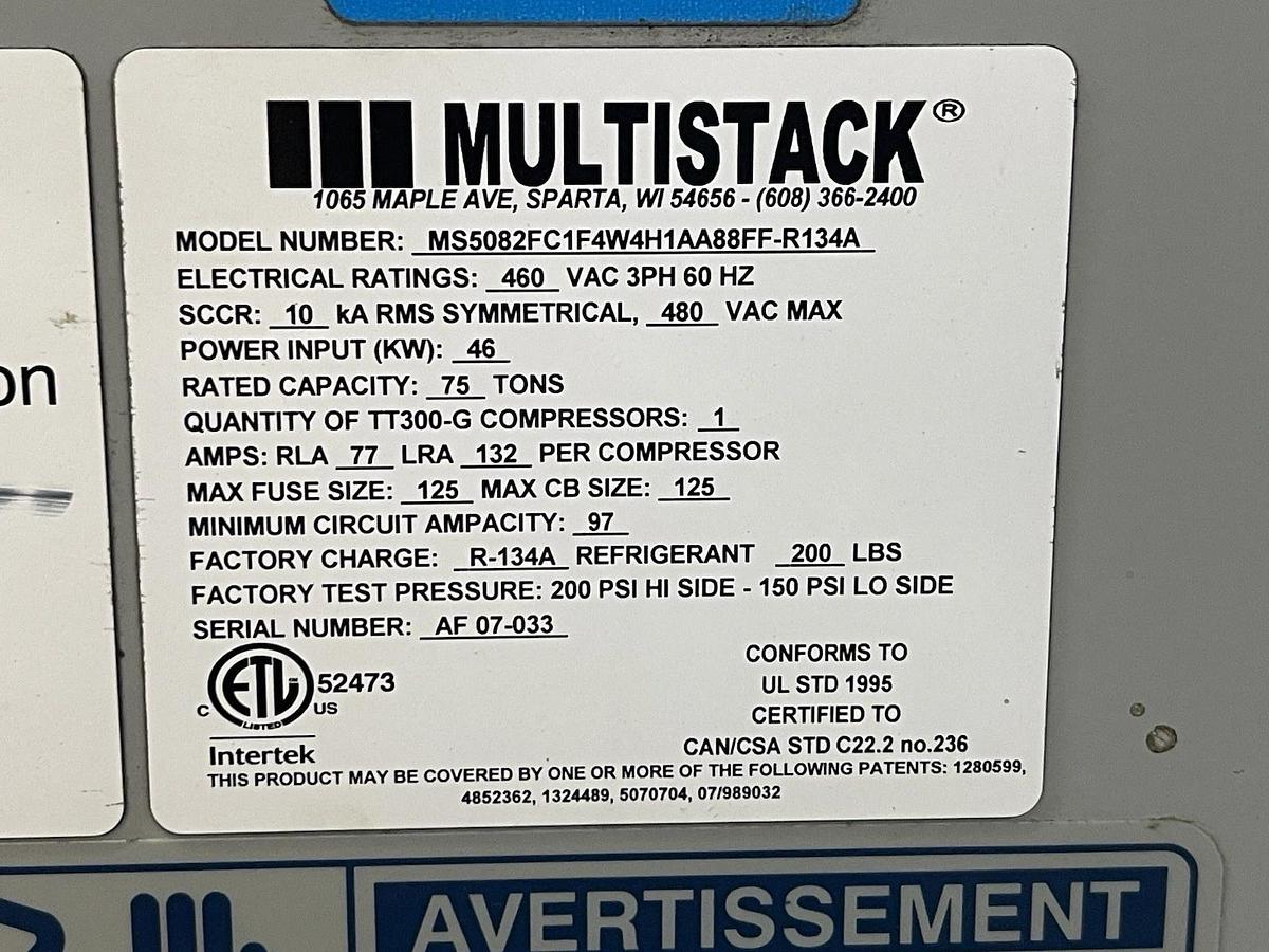 Used MAGLEV MULTISTACK CHILLER CONTROL PANELS MS5082FC1F4W4H1AA88FF-R134A 460V 77A