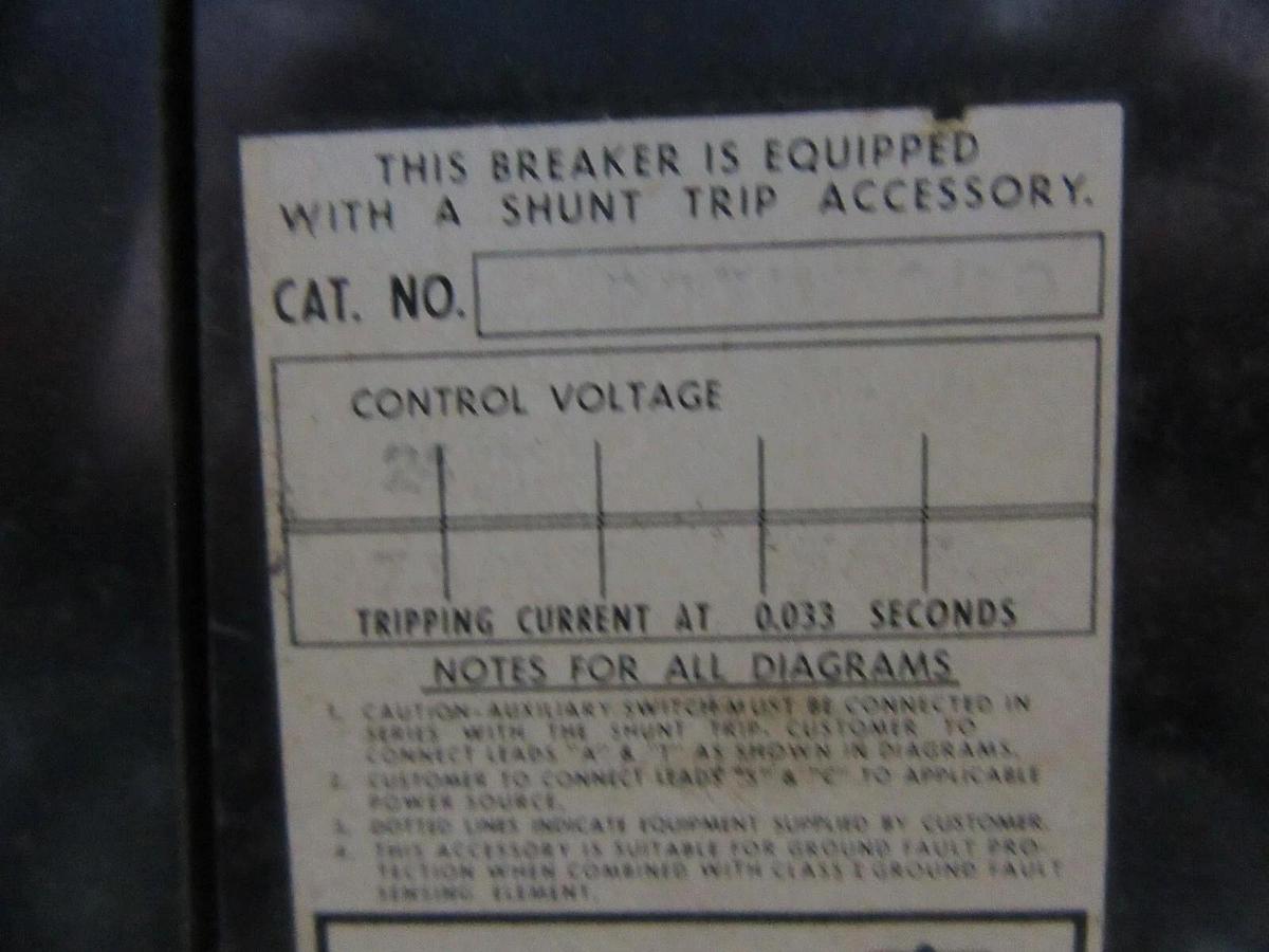 Used ITE CIRCUIT BREAKER KP3-F120 1200 AMP 600 VAC 3-POLE W/ SHUNT TRIP