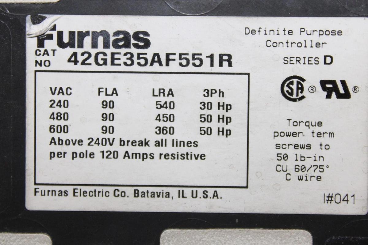 Used FURNAS CONTACTOR 42GE35AF551R 90 AMP 600 VAC 50 HP **WARRANTY**