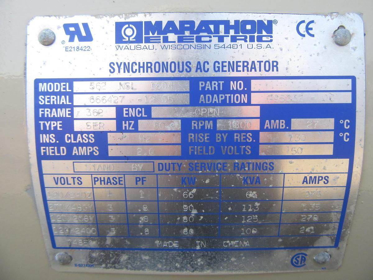Used 60 KW DIESEL GENERATOR KATOLIGHT 120/240V RE-CONNECTABLE 786 HRS VIDEO WE SHIP