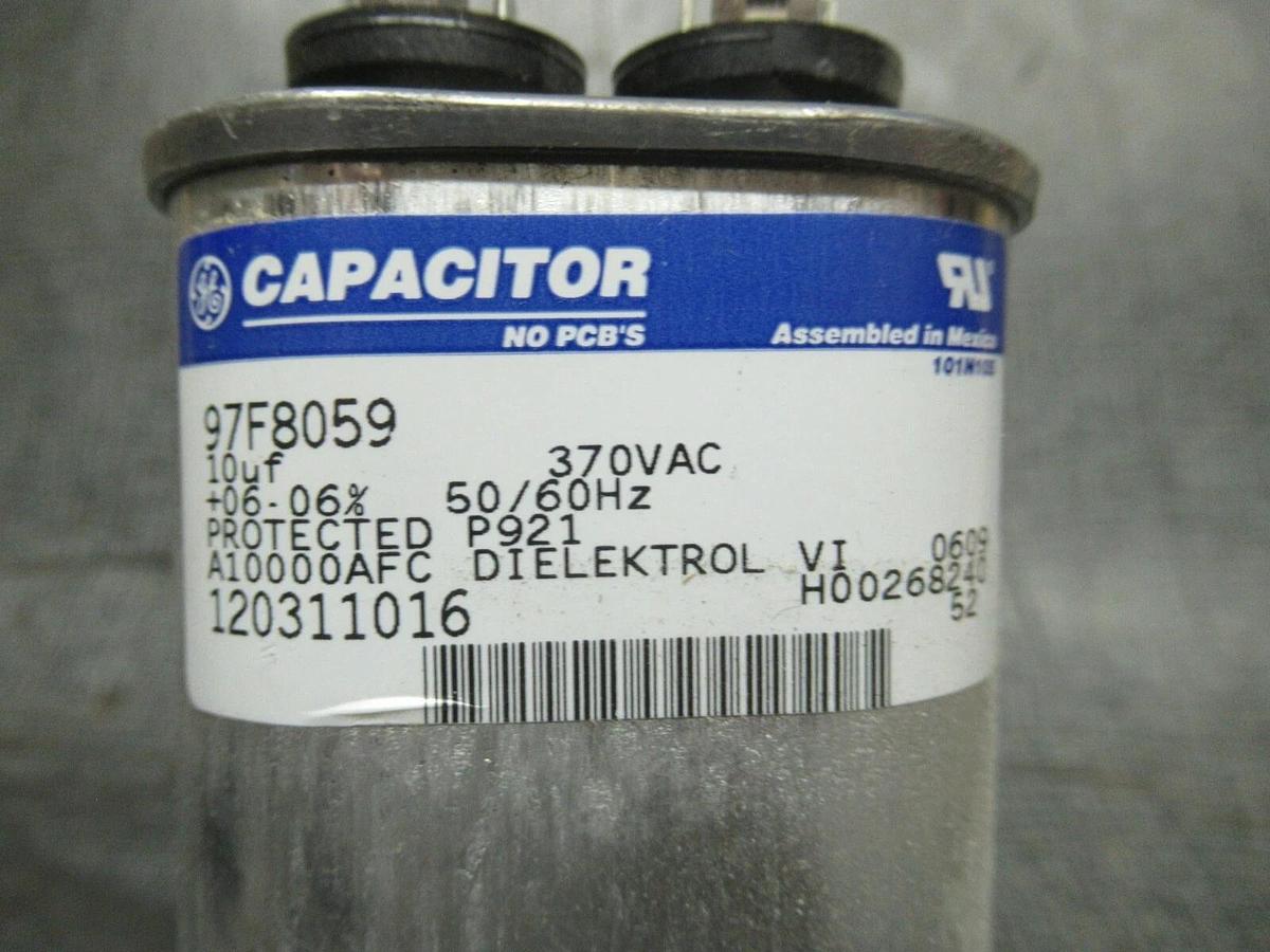 Used GENERAL ELECTRIC DIELEKTROL VI CAPACITOR 97F8059 10uF 370VAC 50/60 HZ GE