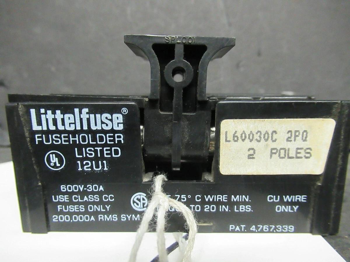 Used LITTELFUSE FUSE HOLDER L60030C-2PQ 600 VOLT 30 AMP CLASS CC FUSES W/ FUSES