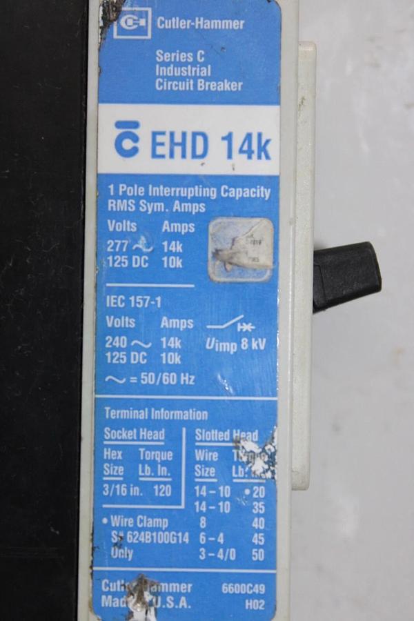 Used LOT OF 2 CUTLER HAMMER EHD1020 20 AMP 277 VAC SINGLE POLE *WARRANTY*