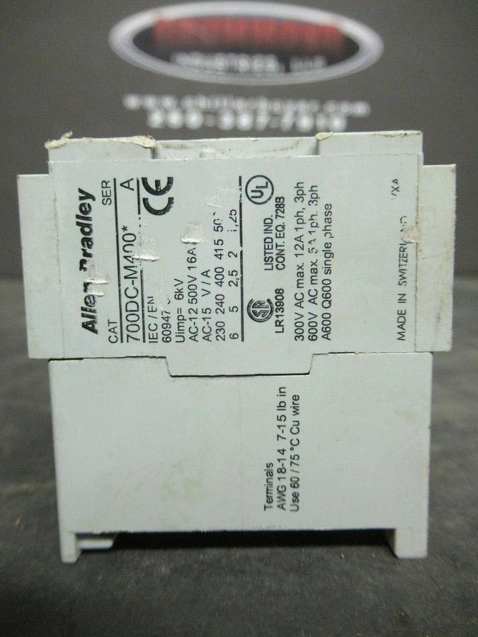 Used ALLEN BRADLEY CONTACTOR 700DC-M400* SER. A 12 AMP 600 VAC