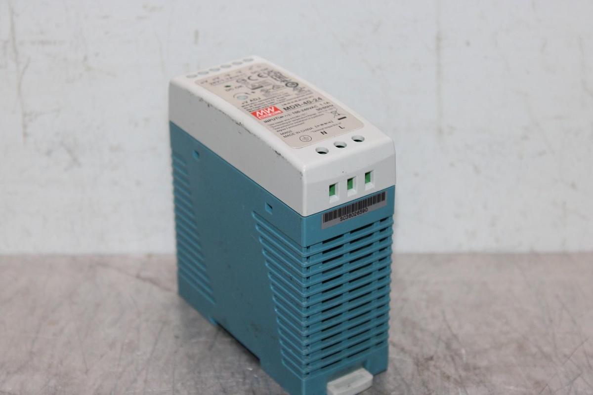 Used MEAN WELL POWER SUPPLY MDR-40-24 INPUT: 100-240 VAC 1.1A OUTPUT: 24 VDC 1.7A