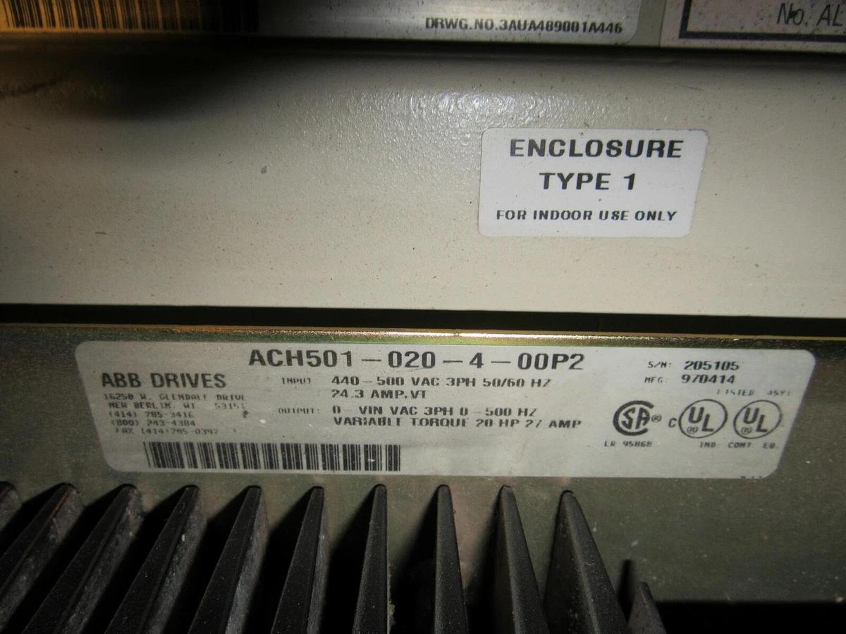 Used ABB VARIABLE SPEED DRIVE H501020400 ACH501-020-4-00P2 480V 20 HP 27 AMP
