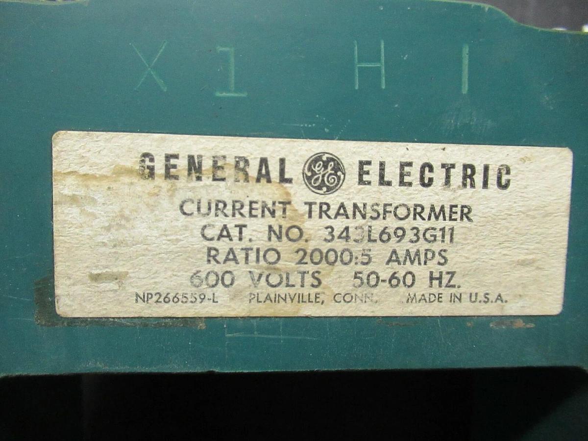 Used GENERAL ELECTRIC GE 343L693G11 CT CURRENT TRANSFORMER 2000:5 AMPS RATIO 600 VAC