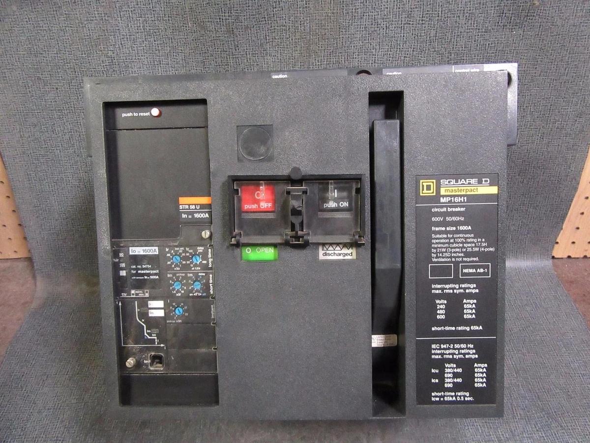 Used 1600 AMP SQUARE D MP16H1 MASTERPACT BREAKER 1600A 3P 600V STR58U W/ LSI MP16HI